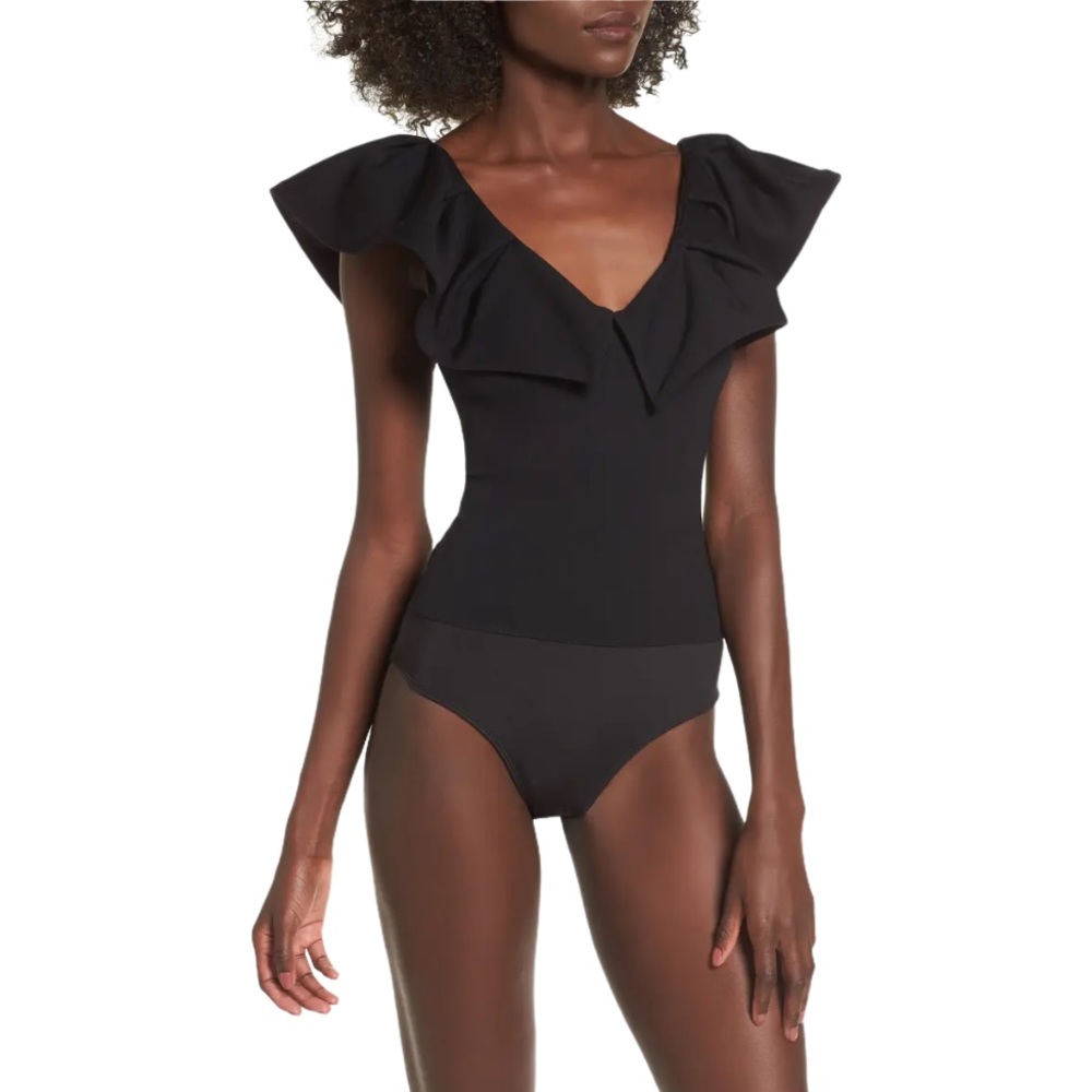 Leith Black Ruffle Bodysuit Size Medium